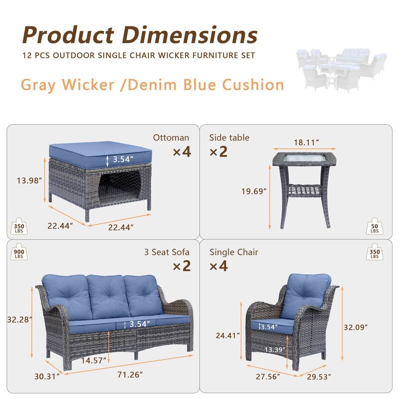 Gray Rattan Wicker High Back Outdoor Patio Furniture Sofa Seating Set