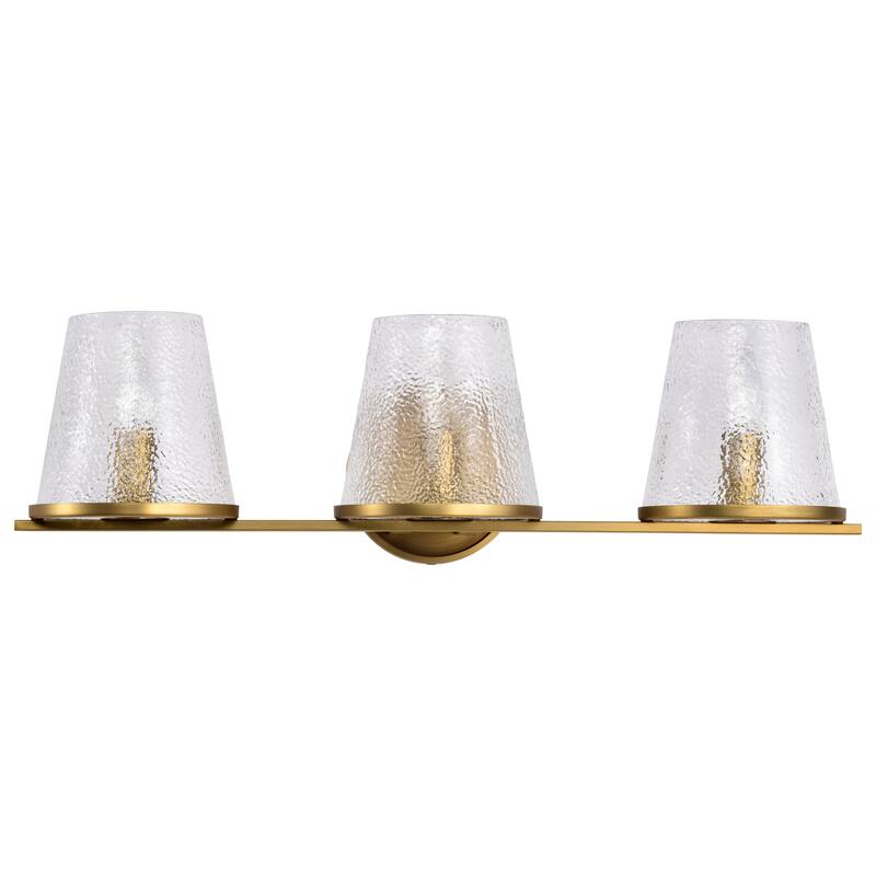 Valentine 3 Light Vanity Vintage Brass Finish Hammered Glass - Vintage Brass