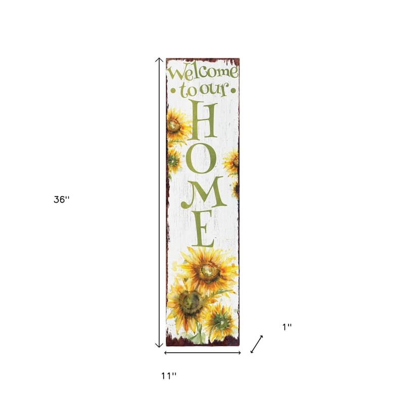 HomeRoots 36" White Green And Yellow Sunflowers Solid Wood Welcome Porch Sign