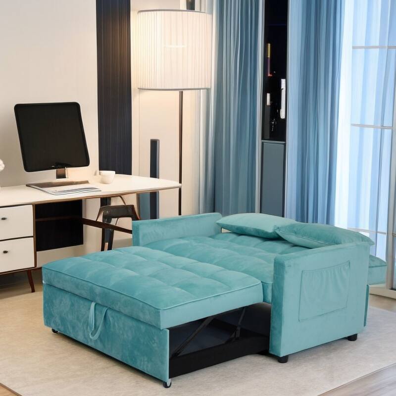 Convertible Velvet Sofa Bed with Reclining Backrest and USB Ports - Space-Saving Design