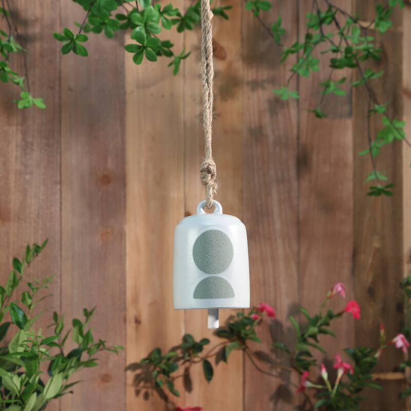 Sagebrook Home Hanging Bell Decorative Wind Chime White and Beige Circle Design Outdoor or Indoor