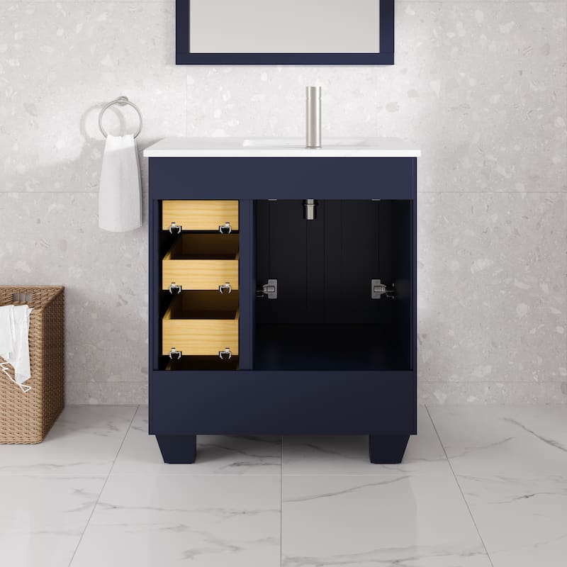Eviva Happy 28"W Bath Vanity with Carrara Quartz Top