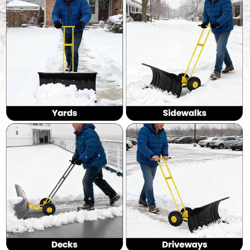 Heavy Duty Double Rod 36-Inch Steel Snow Shovel Plow for Driveways, Sidewalks, Yards