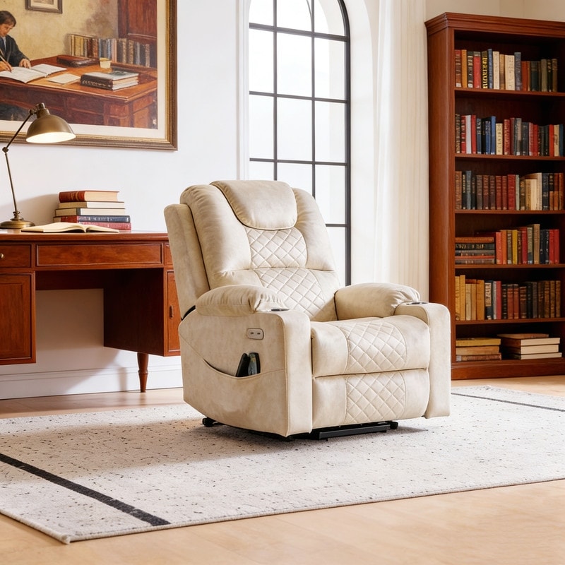 Power Lift Recliner Chair with Massage and Heat,Infinite Positions,Single Motor,Cup Holders,and USB Ports