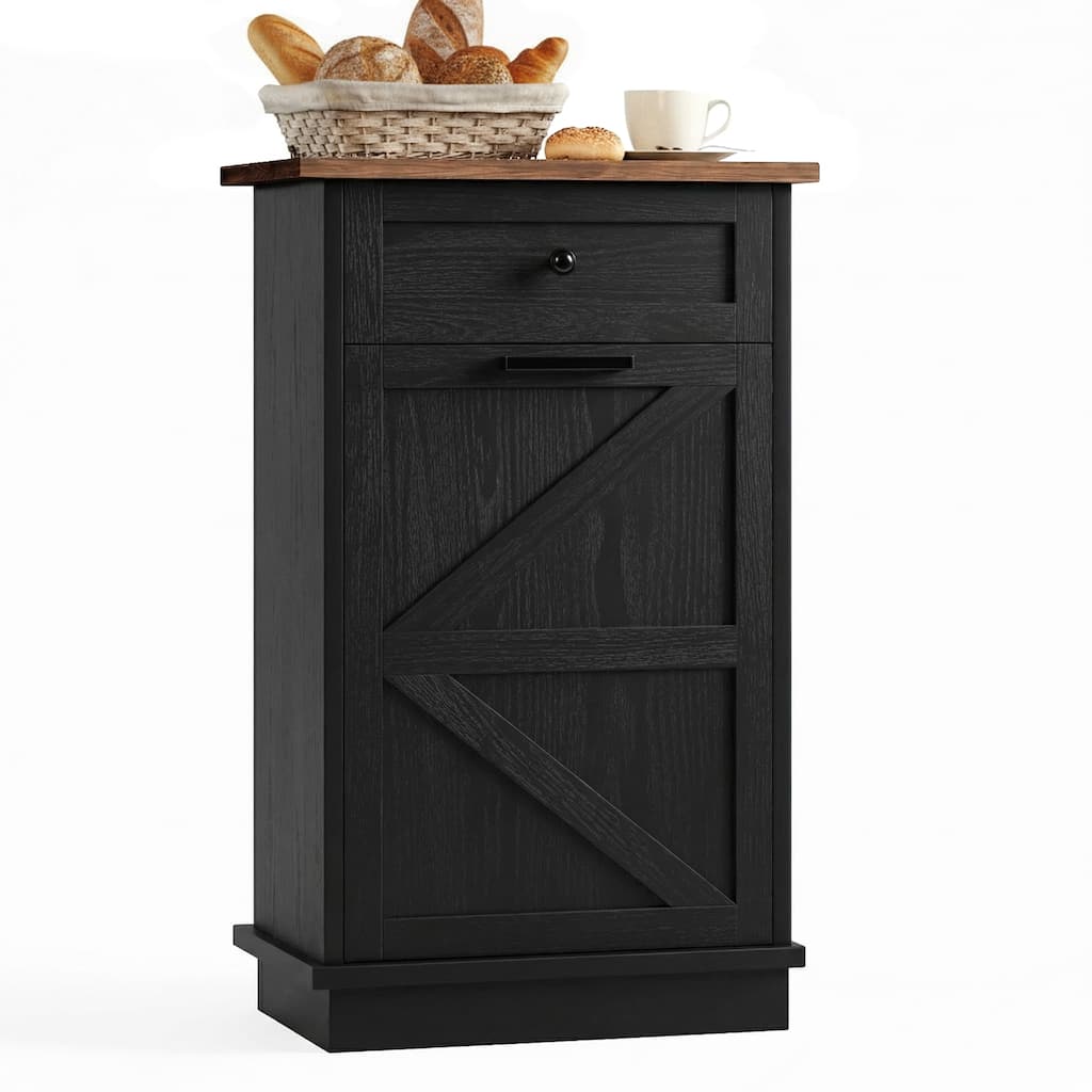 Tilt Out Trash Can Cabinet, 10 Gallon Garbage Can Cabinet for Kitchen with Storage Drawer, Free Standing Recycling Cabinet