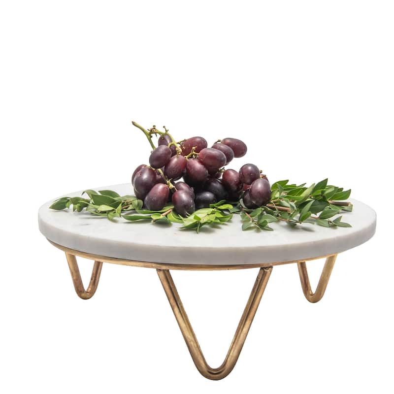 Lg. Marble & Brass V-Base Trivet/Cake Plate 13"Dia -ST