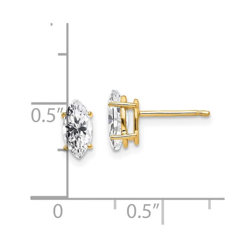 Curata 14k Yellow Gold Post Earrings 8x4mm Marquise CZ Cubic Zirconia Earrings - 9x4mm Wide