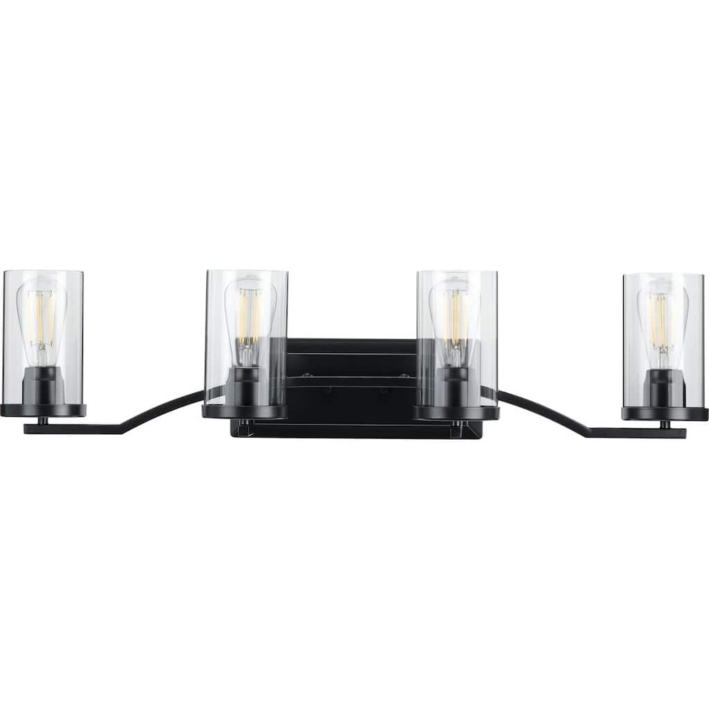 Lassiter Collection Four-Light Matte Black Clear Glass Modern Bath Vanity Light - 34 in x 8.125 in x 8 in