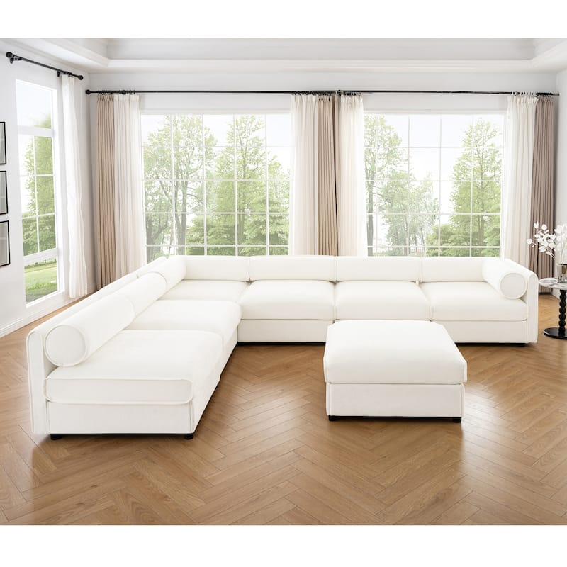 Modern 7-Piece Modular Sofa with Storage & 1 Storage Ottoman