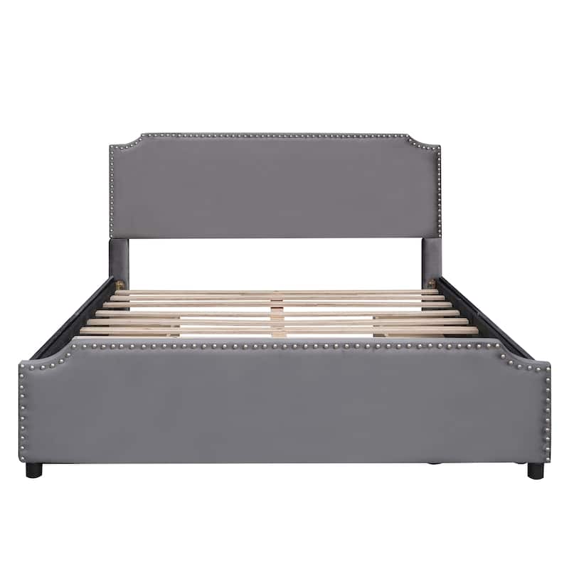 Queen Upholstered Velvet Platform Bed Storage Bedframe with 4 Drawers