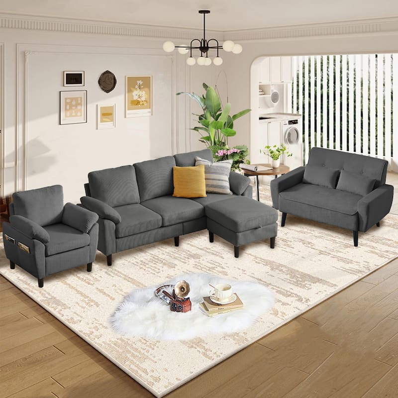 4-Piece Living Room Sectional Sofa Set with Loveseat and Chair