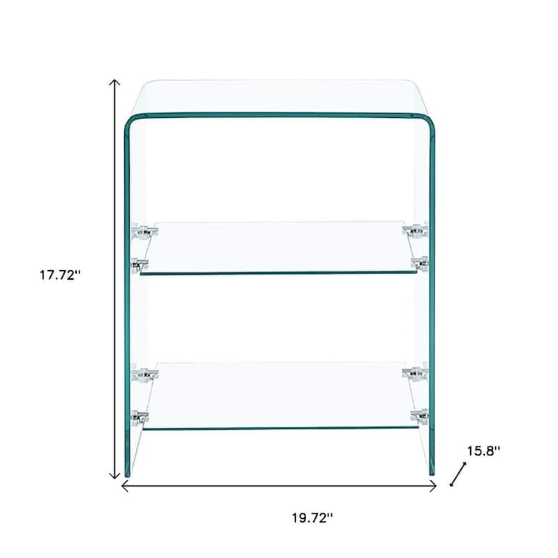 HomeRoots 18" Clear Glass Floor Shelf End Table With Two Shelves - 19.72 in. x 17.72 in. x 15.80 in.
