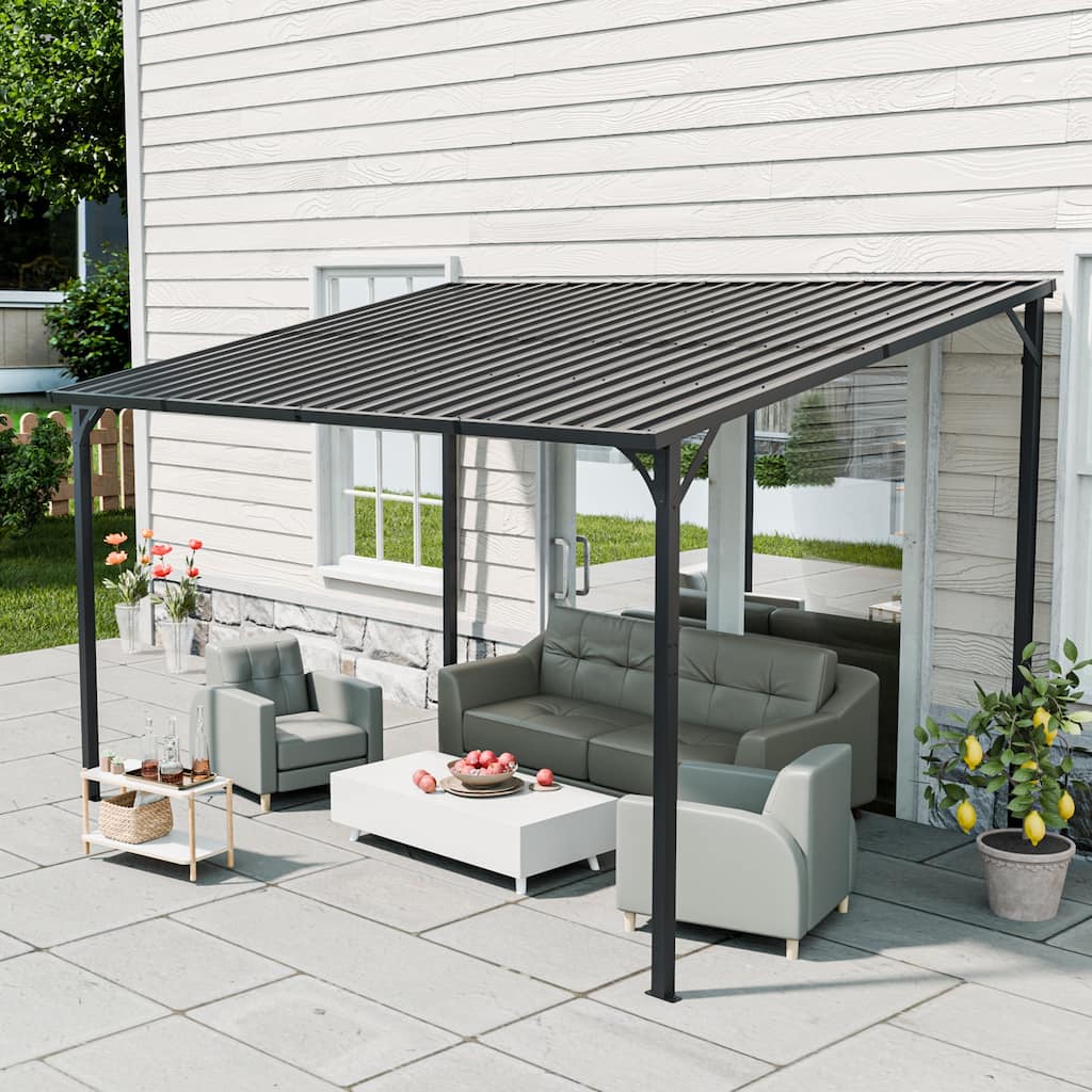 Outdoor Pergola, 12' x 8' Outdoor Pergola for Patio, Large 8x12 Galvanized Steel Lean to Wall-Mounted Pergolas