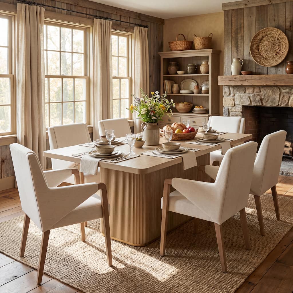 Christopher Knight Home - Modern 7-Piece Wood Top Rectangular Dining Table Set with Upholstered Dining Chairs