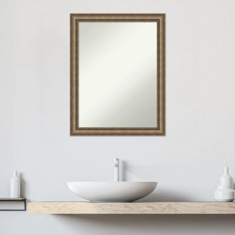 Angled Non-Beveled Wood Framed Bathroom Vanity Wall Mirror