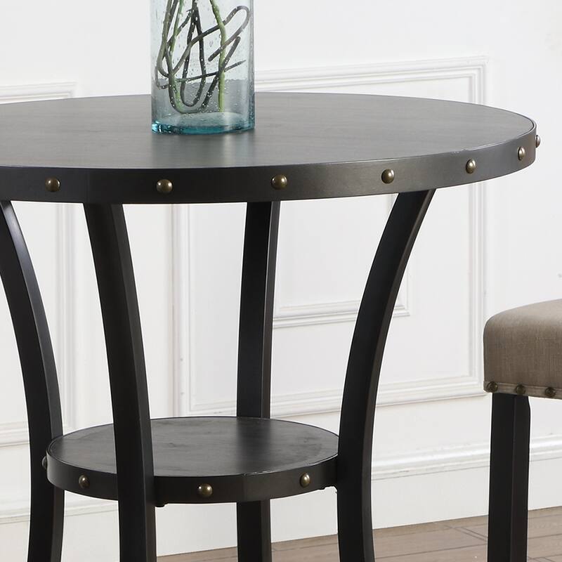 Afternoon Tea Dining Table Set Black Cafe Dining Table Set 36" Round Bar Table with 2 Nail Head Pub Chairs and Metal Legs