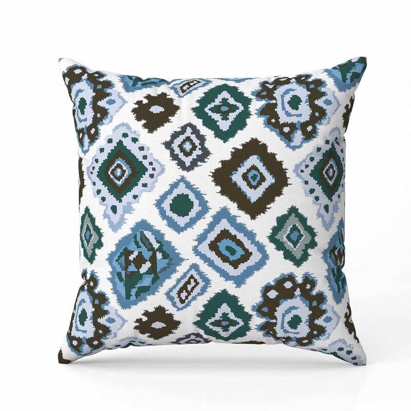 Ikat Diamond Indoor/Outdoor Reversible Throw Pillow White and Blue