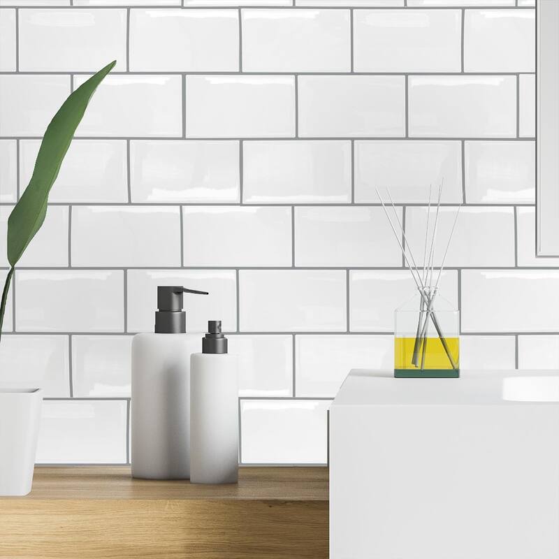 Walplus Classic White Glossy 3D Tile Sticker Peel and Stick Kitchen Backsplash