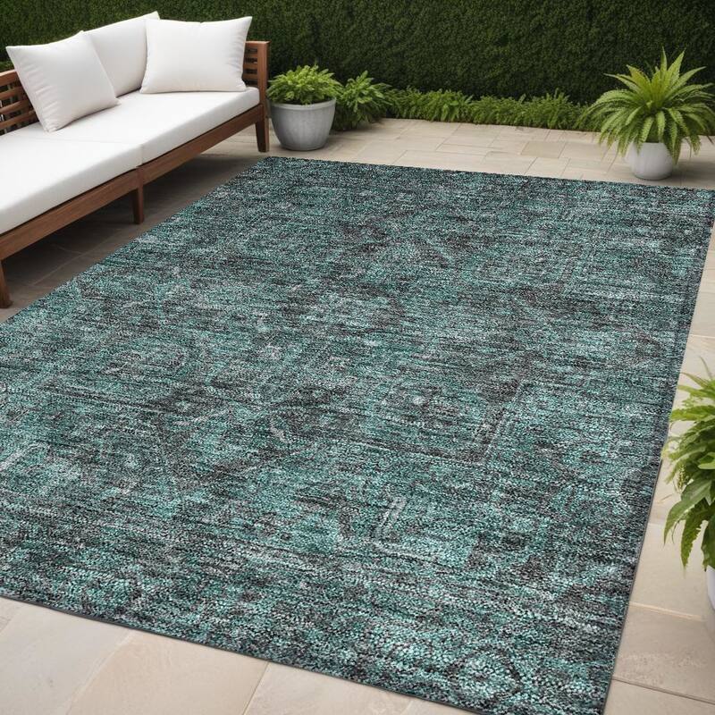 Dafi Oriental Weather Resistant Heritage-Inspired Outdoor Rug - 5' X 8' - Green