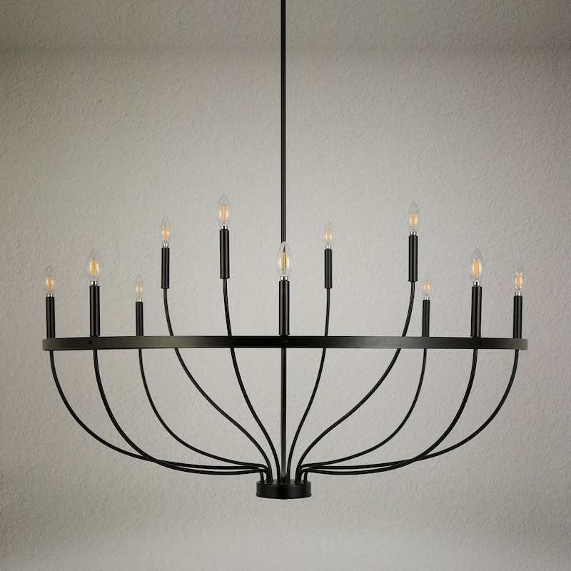 Oriea Modern Farmhouse 12-Light Black Wheel Chandelier Classic Candle Light for Dining Living Room