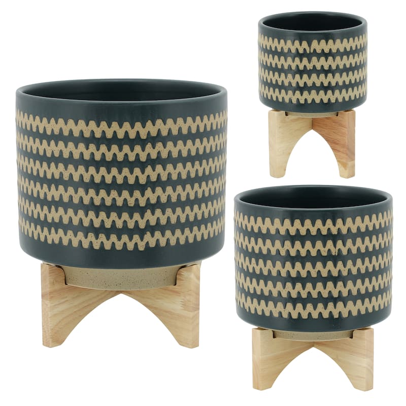 5" Zig-zag Planter with Stand, Teal 7.0"H - 5.0" x 5.0" x 7.0"