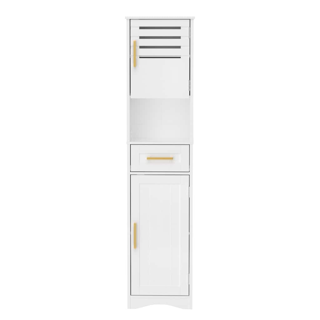 Tall Bathroom Floor Storage Cabinet withDrawer, Narrow Slim Freestanding Cabinet with 5 Adjustable Height Shelf