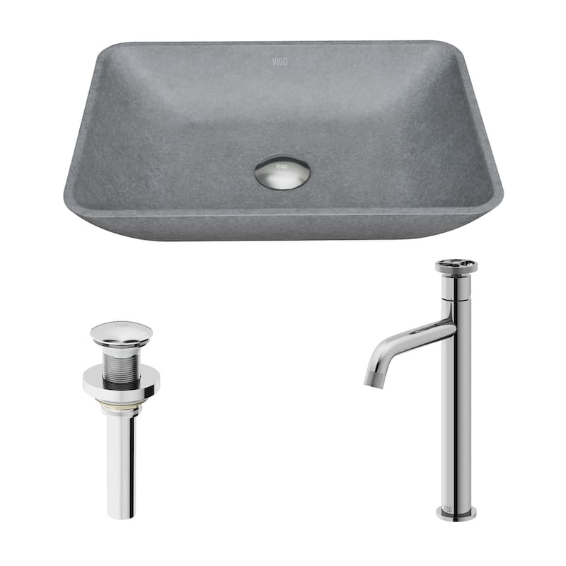 VIGO Duomo 18"L x 13"W Concrete Vessel Sink and Cass 12"H Faucet Set