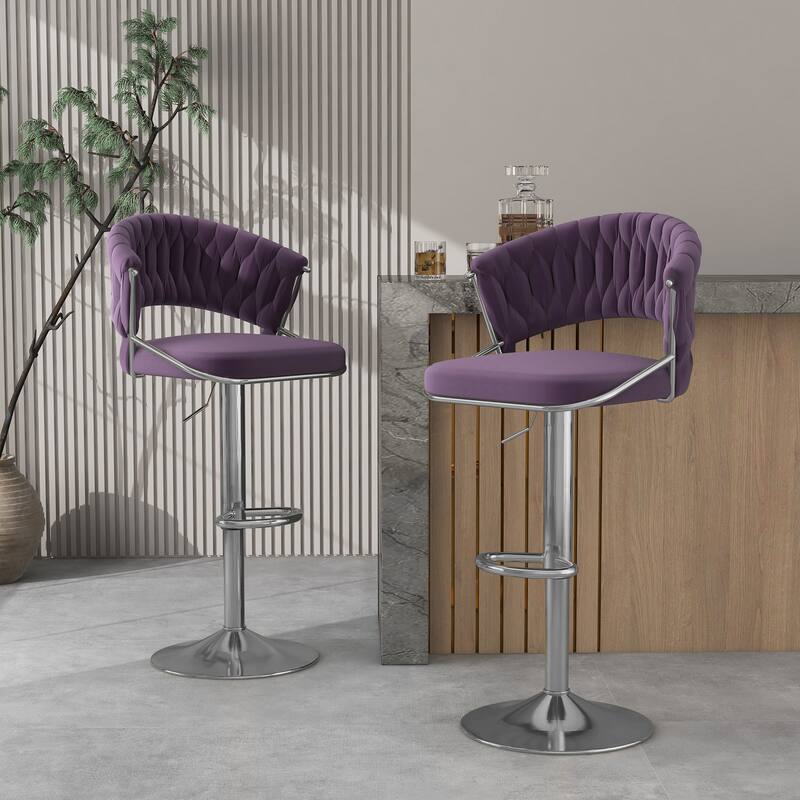 Modern Velvet Counter Bar Stools with Backs(Set of 2)