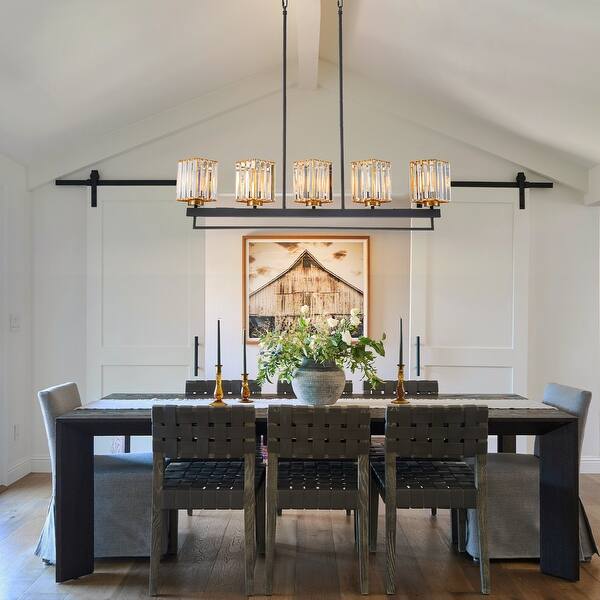 3-Light Long Linear Crystal Gold Chandeliers for Dining Room Square Black Crystal Hanging Pendant Light Cluster Rectangular Ceiling Chandelier for Kitchen Island Living Room Bar Cafe