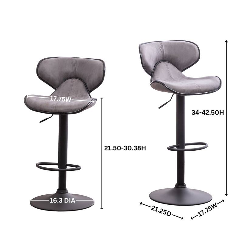Upholstery Airlift Adjustable Swivel Barstool w/ Chrome Base, Set of 2
