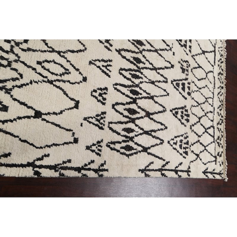 Geometric Moroccan Oriental Area Rug Hand-knotted Wool Carpet - 6'1" x 12'3"