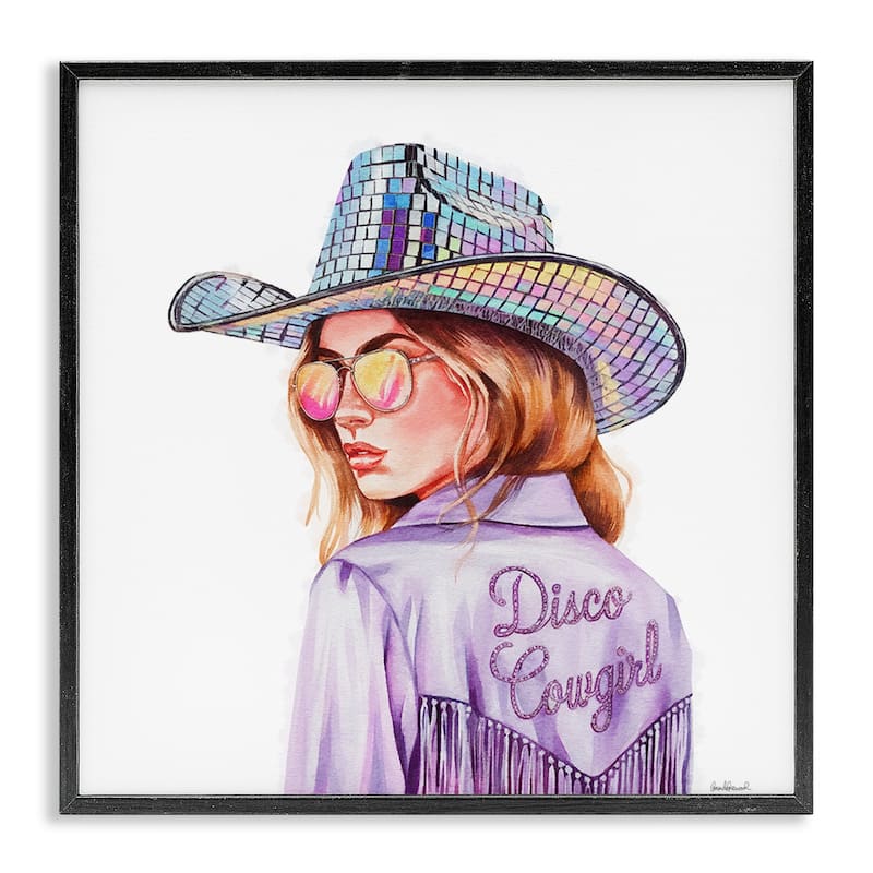 Stupell Purple Disco Cowgirl Framed Giclee Art Design By Amanda Greenwood - 12 x 12 - Black