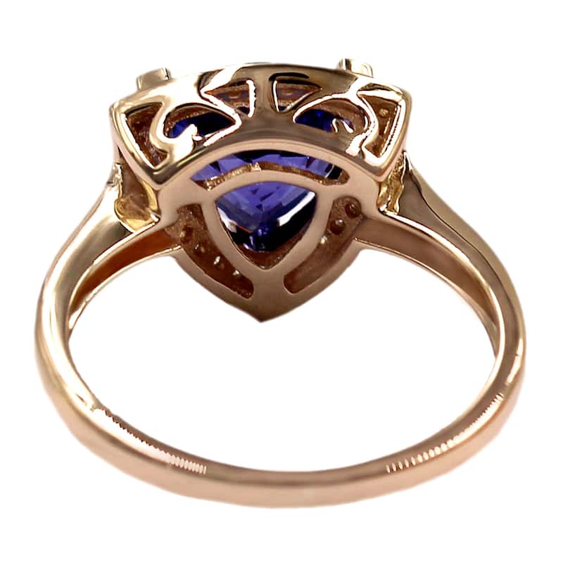 14K Yellow Gold 9mm Trillion Tanzanite, Diamond Ring