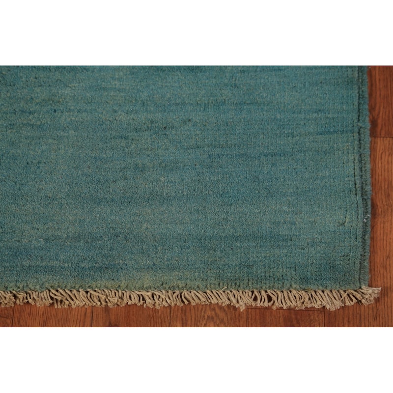 Blue & Green Gabbeh Modern Rug Hand-Knotted Striped Wool Carpet - 4'0" x 5'6"