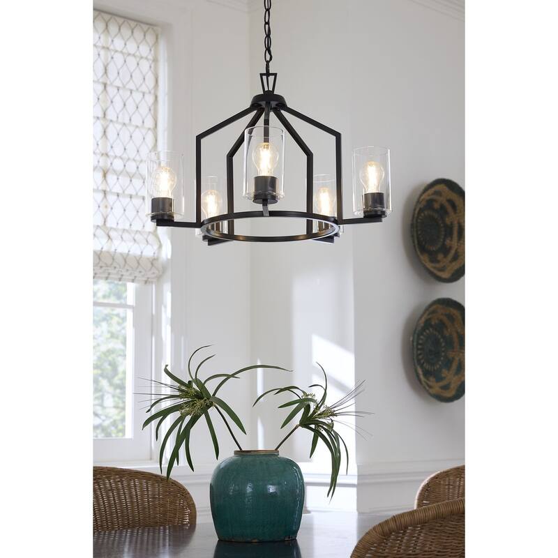 Goodwin Collection Five-Light Matte Black Modern Farmhouse Chandelier - 24 in x 24 in x 15.5 in