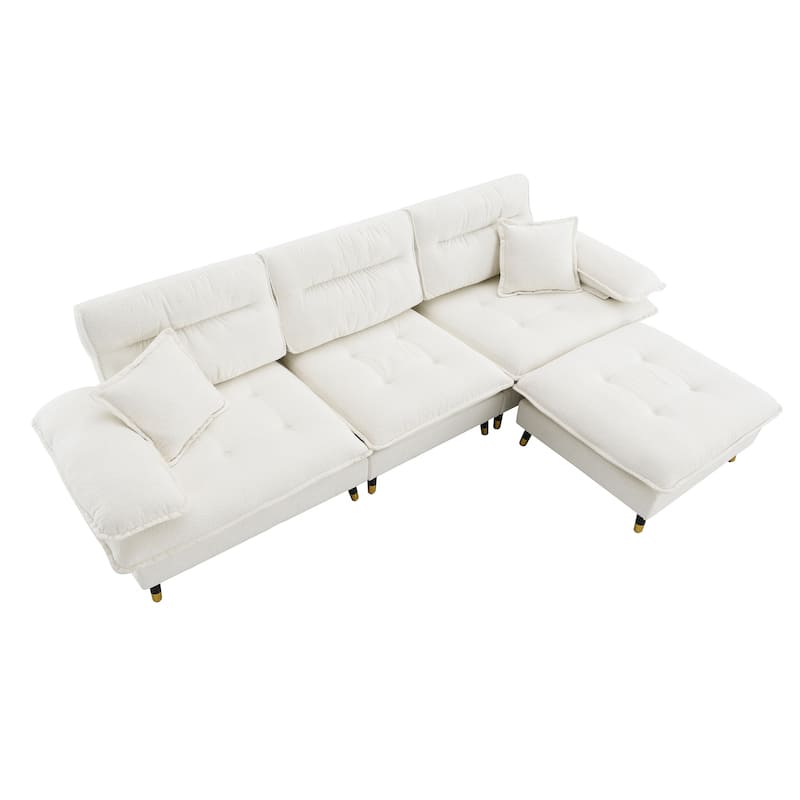 L-shaped Convertible Sectional Sofa, 4 Seat Tufted Couch Set