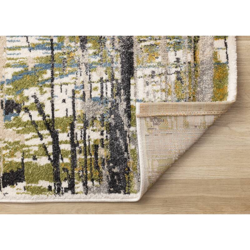 Blue Yellow Green Grey Paint Splatter Abstract Area Rug