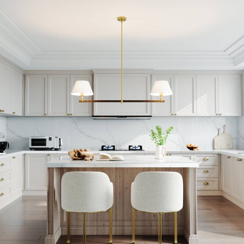 Acroma - 2 Light Gold Dimmable Lamp Shade Chandelier - N/A