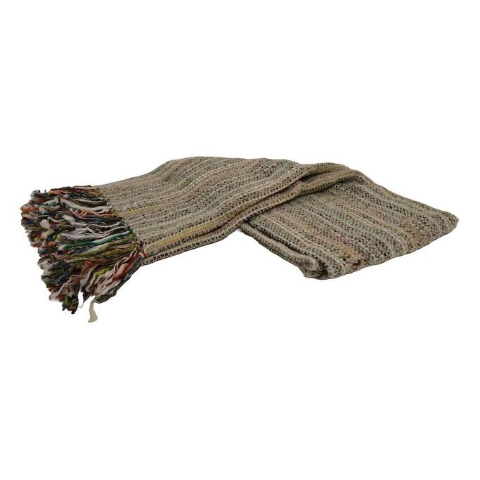 Home&Manor Handcrafted Wool & Cotton Throw Blanket Light Gray