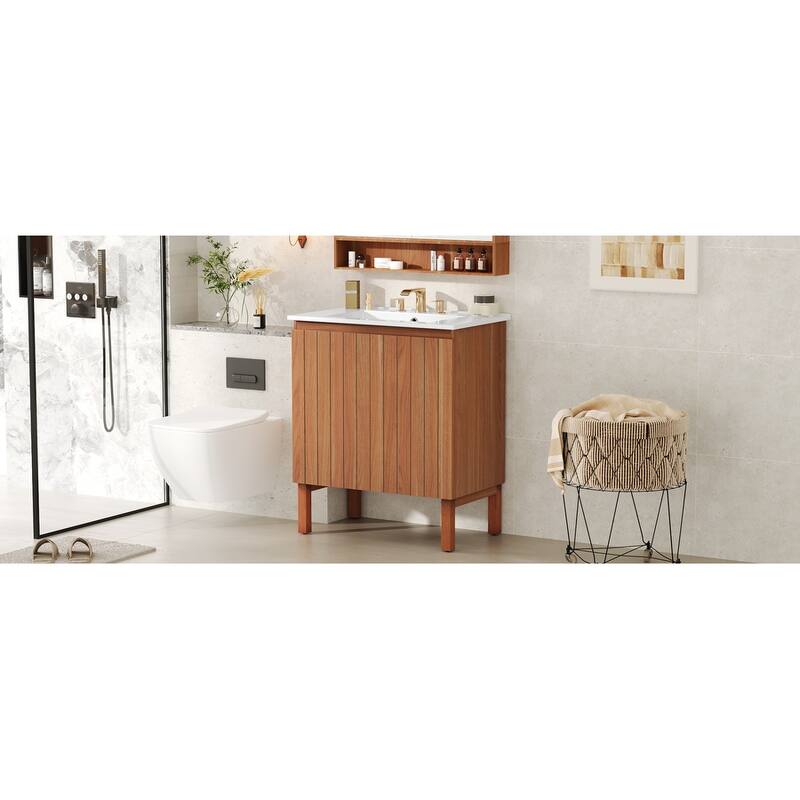 Bathroom Vanity with Sink, Bathroom Vanity Cabinet with Free-Handle Design Doors, Bathroom Vanities with Large Storage Space