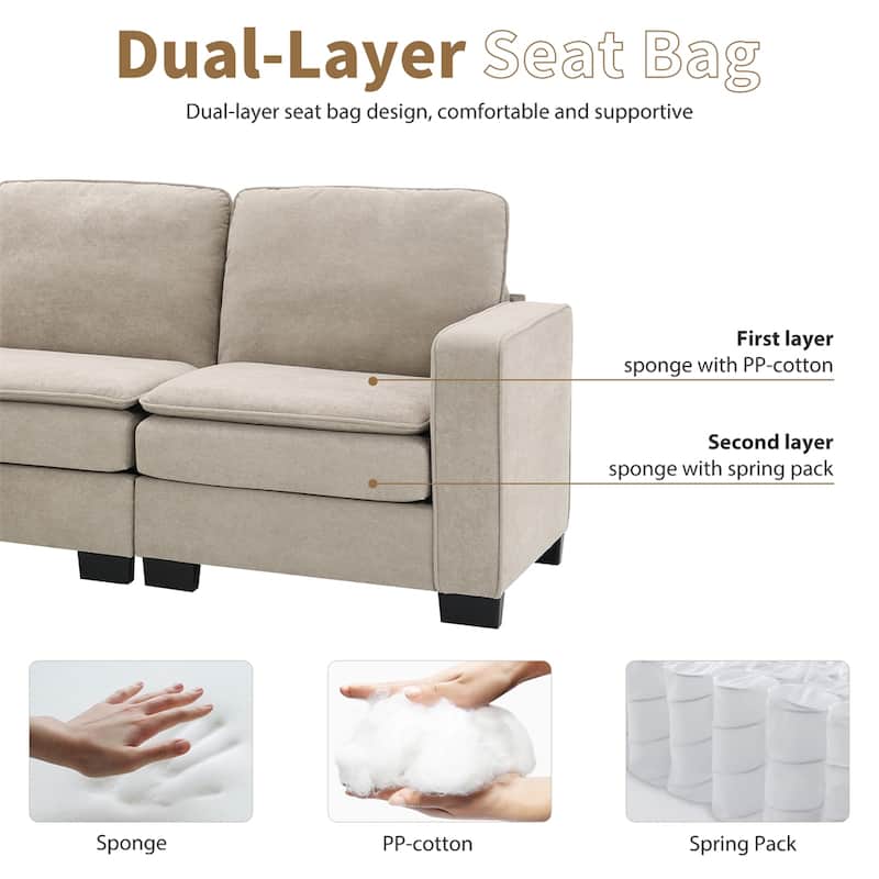 89" Oversized Velvet Modern L Shaped Sectional Sofa w/ Double Cushions