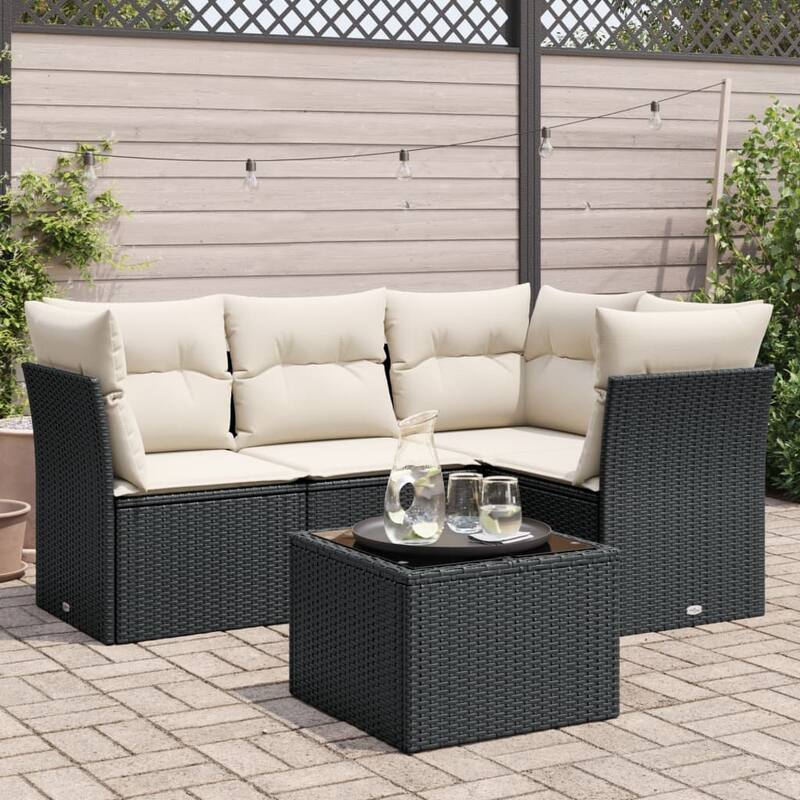 vidaXL Garden Sofa Set Black PE Rattan 5 Piece Set Modular - 21.7 x 21.7 x 14.6