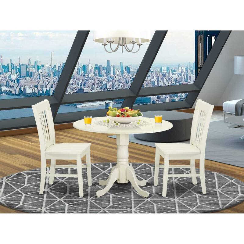 3-Piece Linen White Finish Solid Wood Top - Dining Room Set - Seats 4