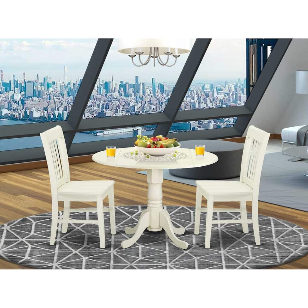 3-Piece Linen White Finish Solid Wood Top - Dining Room Set - Seats 4