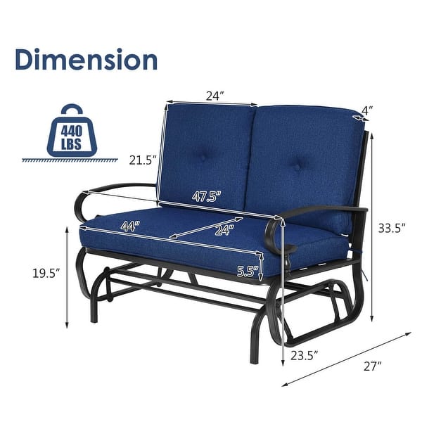 dimension image slide 2 of 4, Costway 2-Person Outdoor Swing Glider Chair Bench Loveseat Cushioned - 47.5'' x 27'' x 33.5''