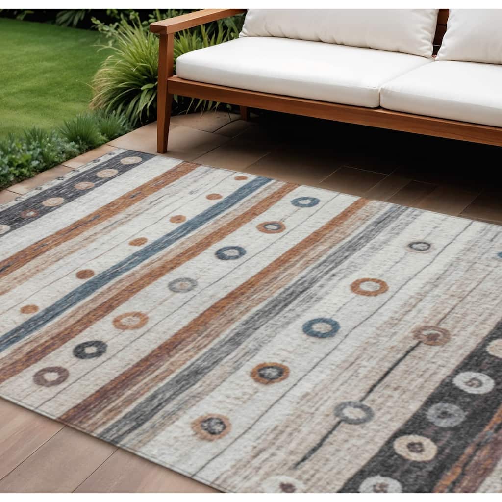 HomeRoots Striped Transitional Rectangle Outdoor Rug