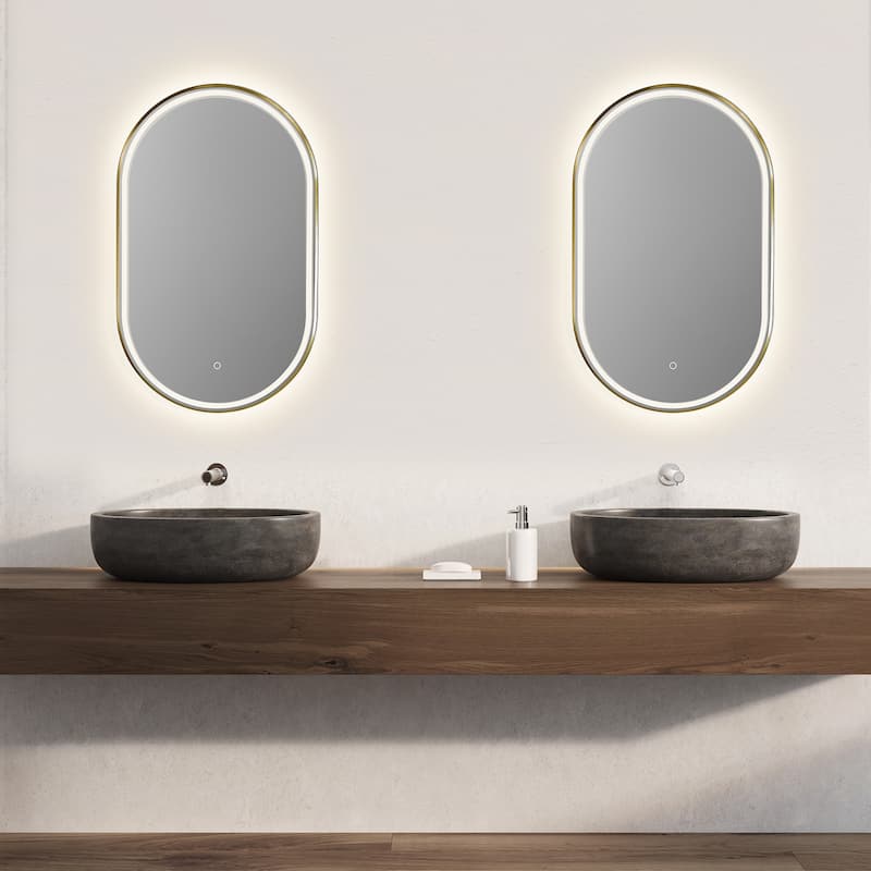 Altair Oleggio Oval Framed in Matte Black Vanity LED Lighted Wall Mirror - 36 in.