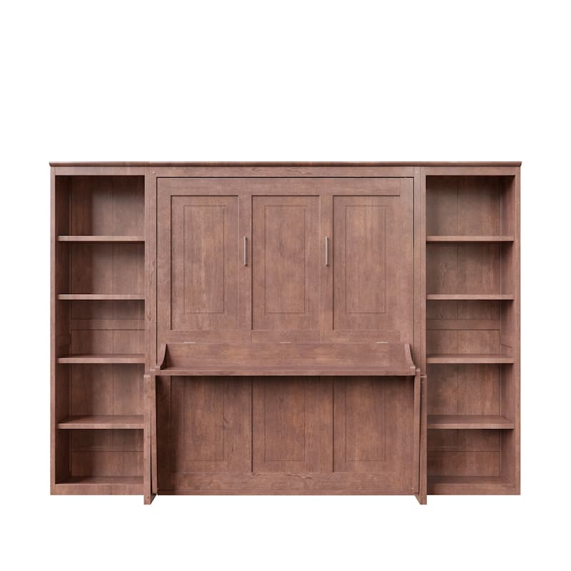 Dark Brown Murphy Bed with Bookshelf and Desk