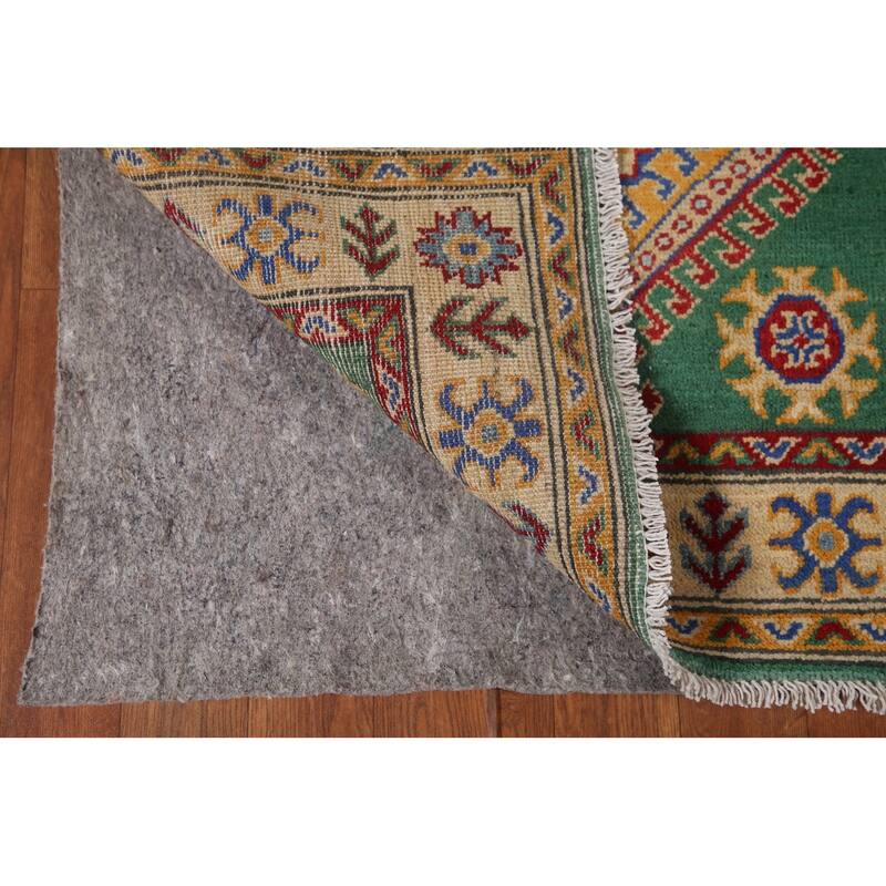 Traditional Green Kazak Runner Rug Hand-Knotted Wool Carpet - 2'8" x 16'4"
