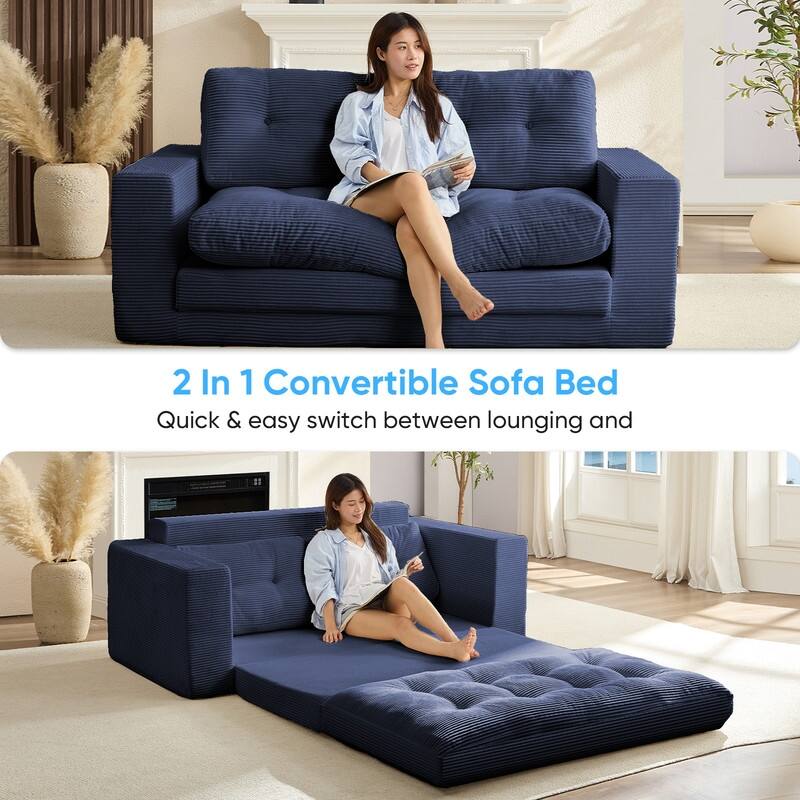 Mixoy 71'' 2-in-1 Convertible Futon Loveseat Sofa Bed,Corded Fabric Foldable Tufted Buttons 2-Seater Sleeper Sofa